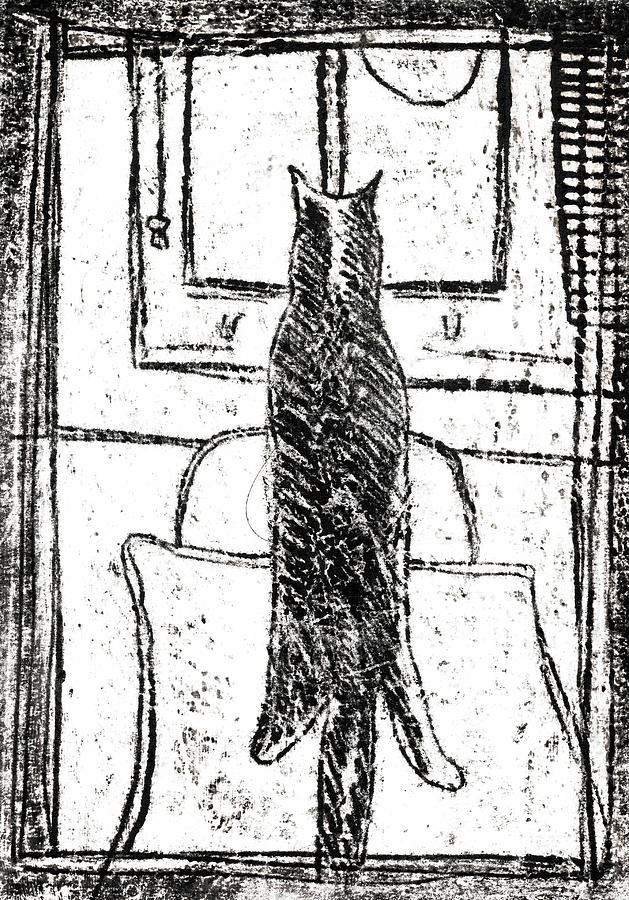 Cat looking out a window Drawing by Edgeworth Johnstone