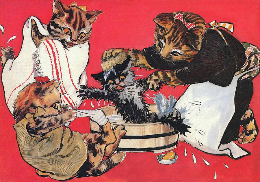 Cat of bath - Digital Remastered Edition Painting by Kitazawa Rakuten