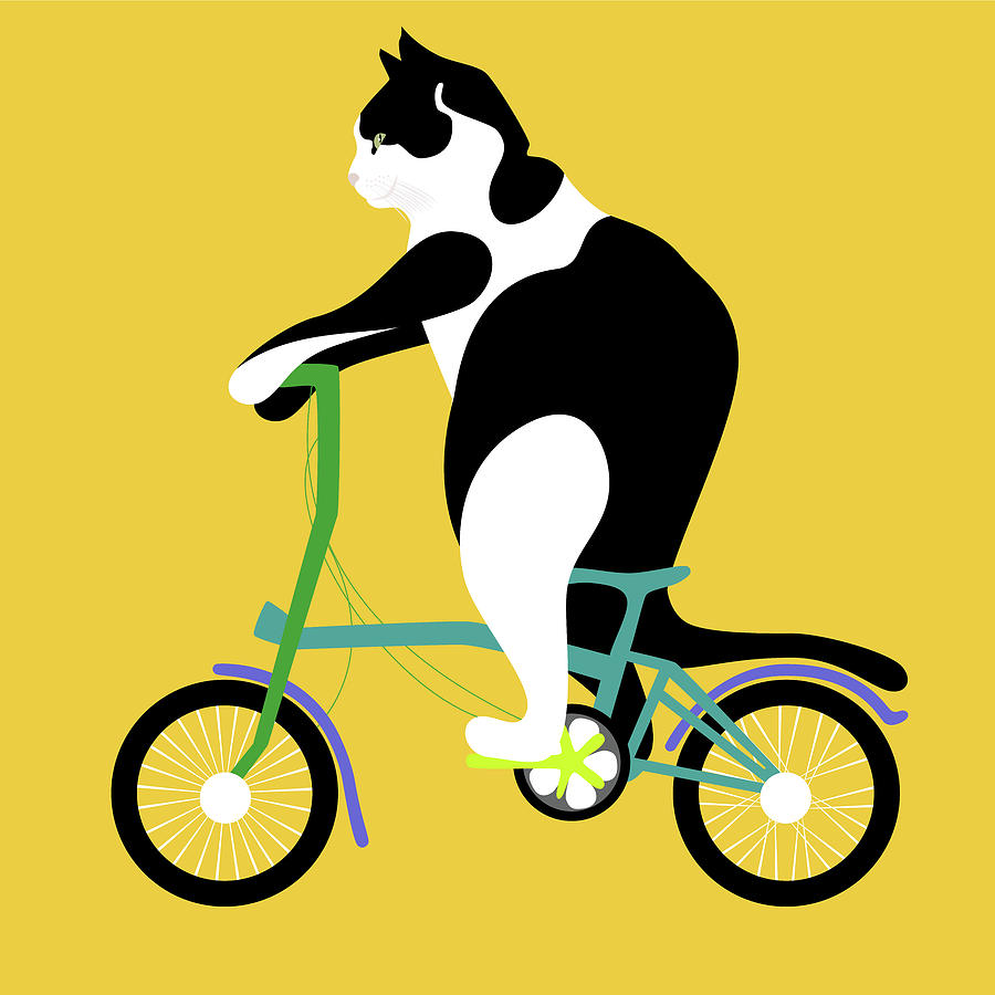Cat On A Brompton Bike Digital Art by Claire Huntley