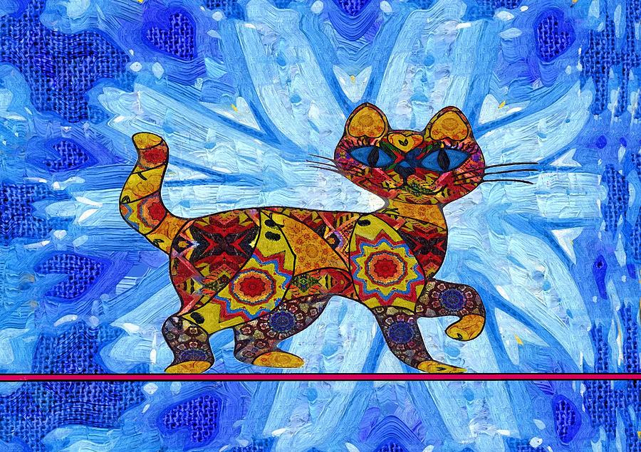 Cat on a wire Digital Art by Laura Smith