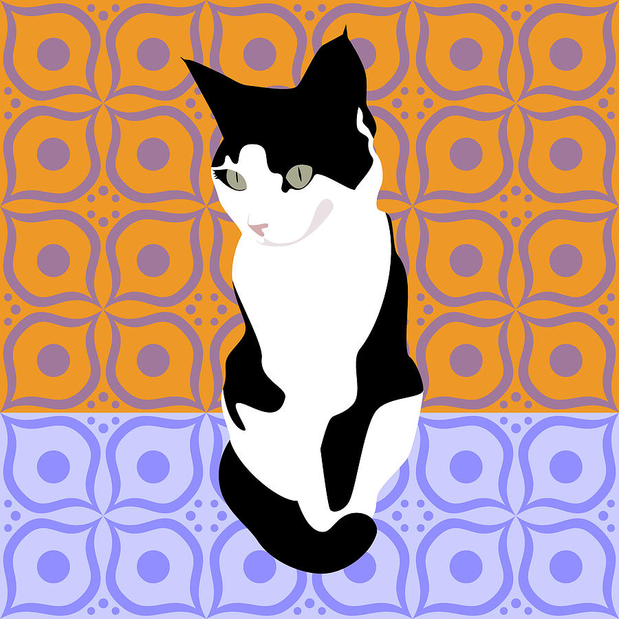Cat On Morrocan Tiles Digital Art by Claire Huntley