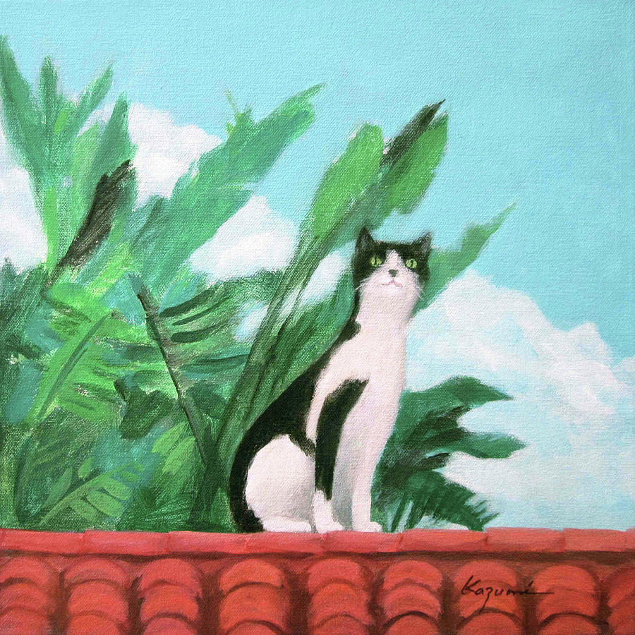 Cat on the Roof Painting by Kazumi Whitemoon