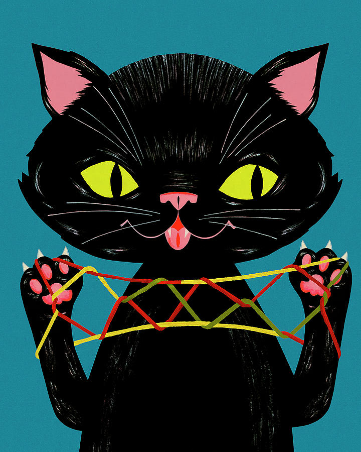 Halloween Drawing - Cat Playing with String by CSA Images