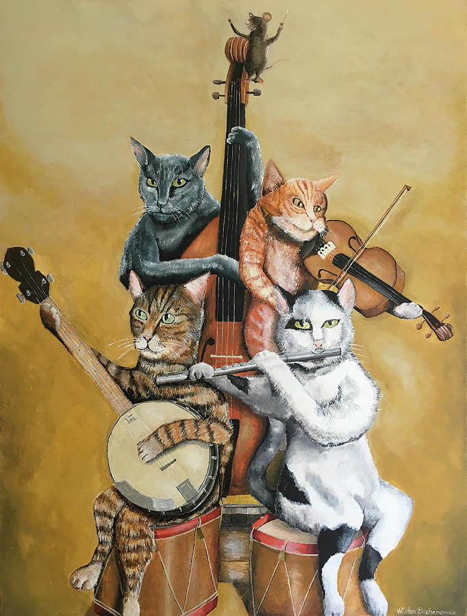 Cat Quartet Painting by Winton Bochanowicz