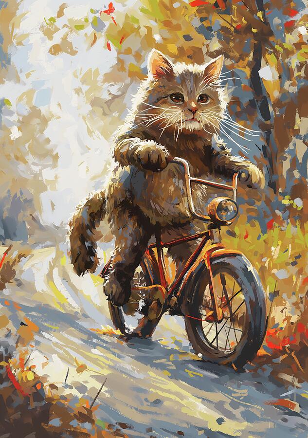 Cat Riding A Bicycle Through Autumn Digital Art by Trendy Art Cat Riding A Bicycle Through Autumn Digital Art by Trendy Art