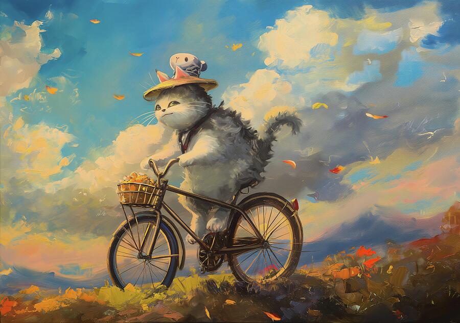 Cat Riding Bicycle Under Blue Sky Digital Art by Trendy Art Cat Riding Bicycle Under Blue Sky Digital Art by Trendy Art