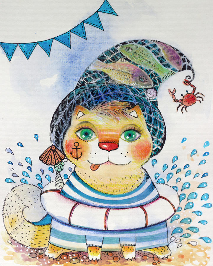 Fish Painting - Cat Sailor by Oxana Zaika