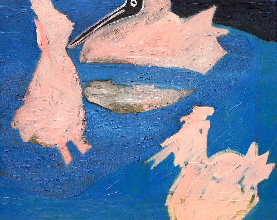 Cat swimming with birds Painting by Edgeworth Johnstone