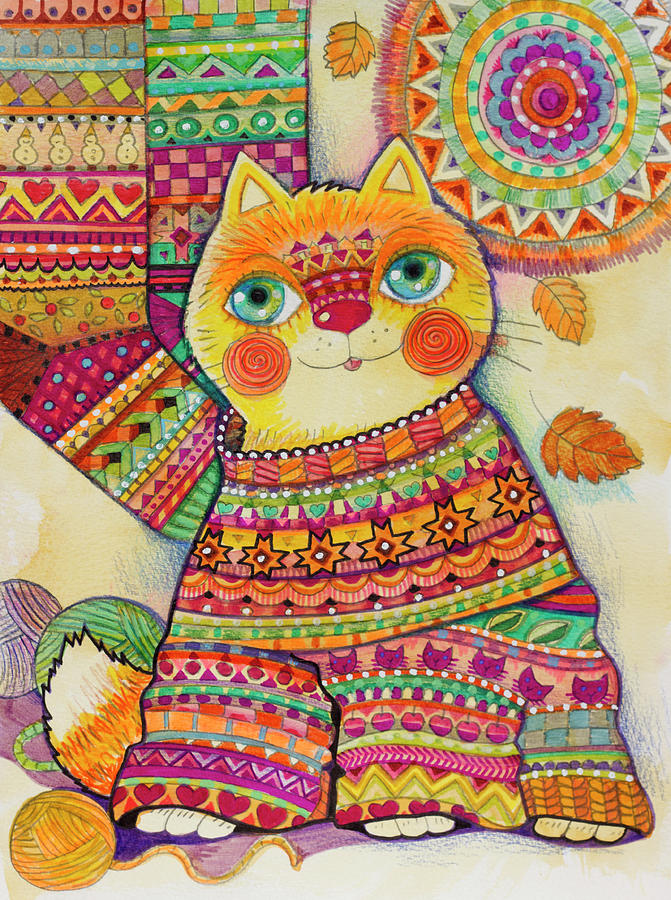 Animal Painting - Cat Wearing A Jumper 2 by Oxana Zaika