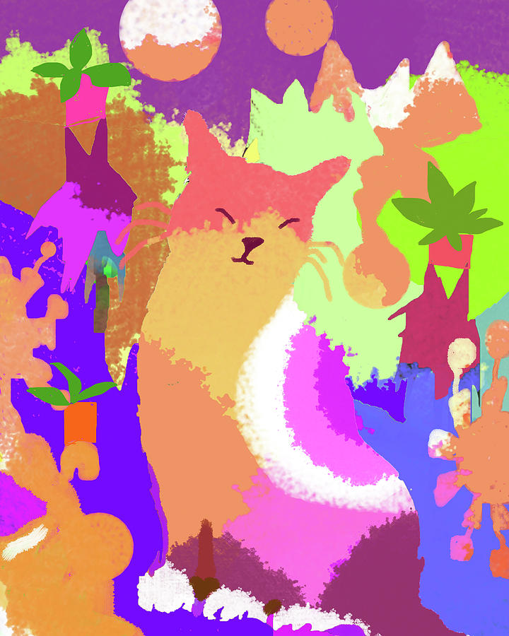 Abstract Digital Art - Cat With Abstract Background by Holly Mcgee