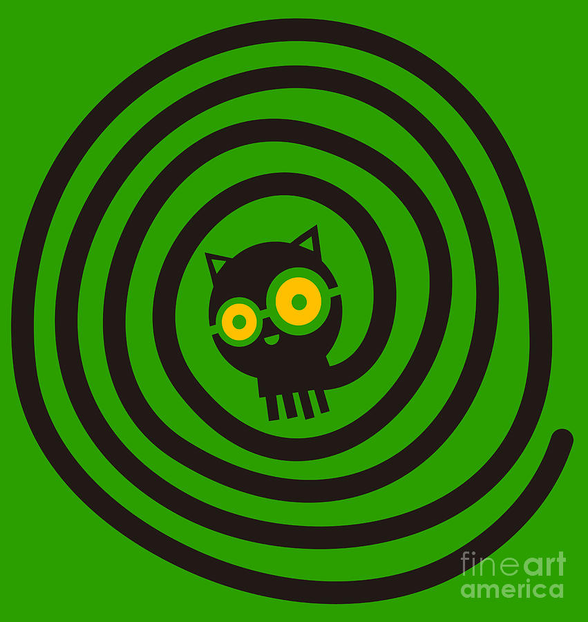 Vignette Digital Art - Cat With Glasses And Spiral Tail by Complot Vignette Digital Art - Cat With Glasses And Spiral Tail by Complot