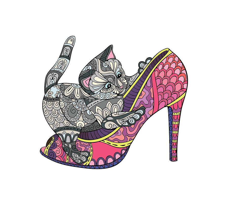 Cat with high heel fashion shoe Digital 