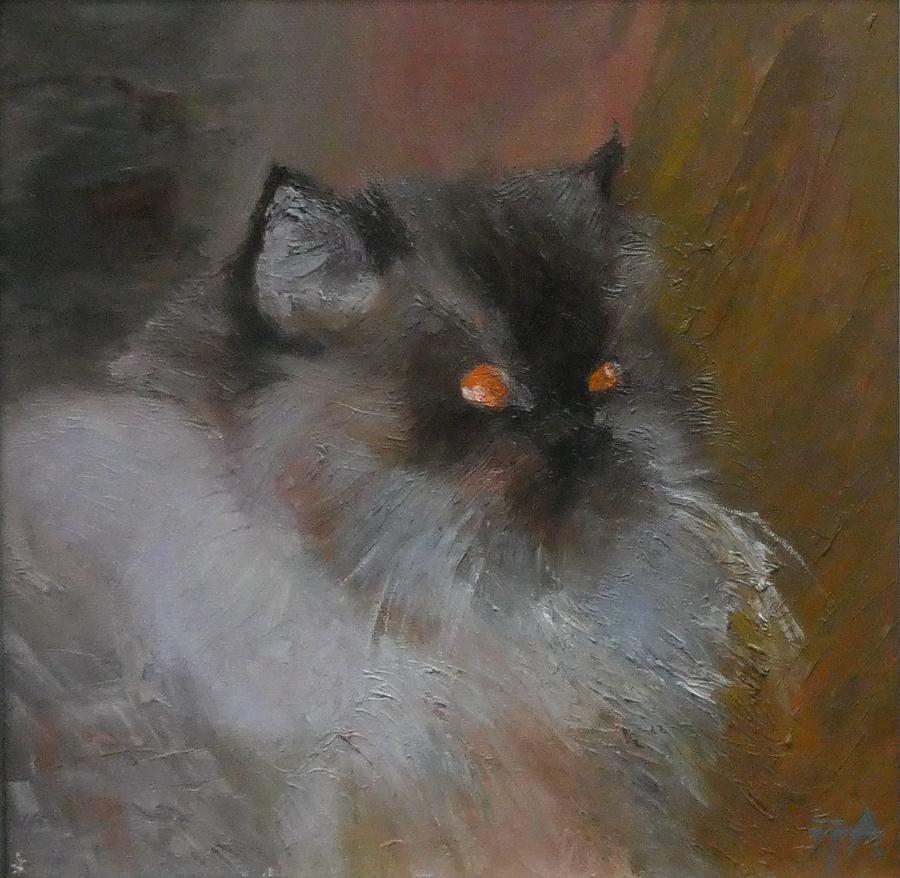 Cat with Orange Eyes Painting by Irena Jablonski