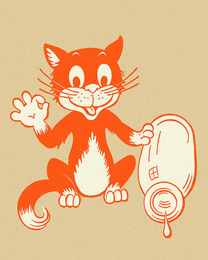 Vintage Drawing - Cat with Spilled Milk Bottle by CSA Images