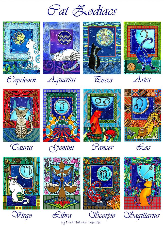 Animal Sign Painting - Cat Zodiac Astrological Signs by Dora Hathazi Mendes
