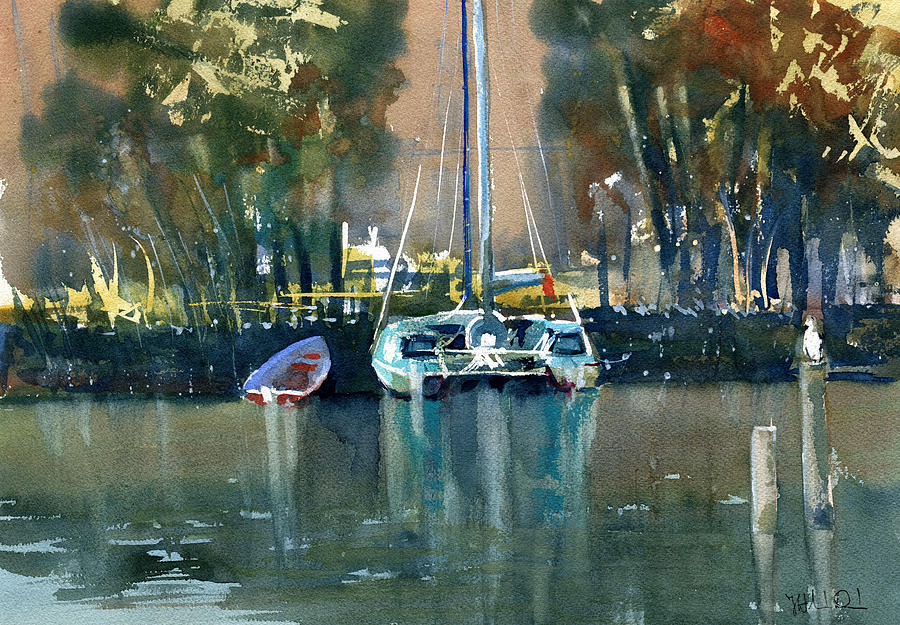 Catamaran At The Pier Painting by Dora Hathazi Mendes