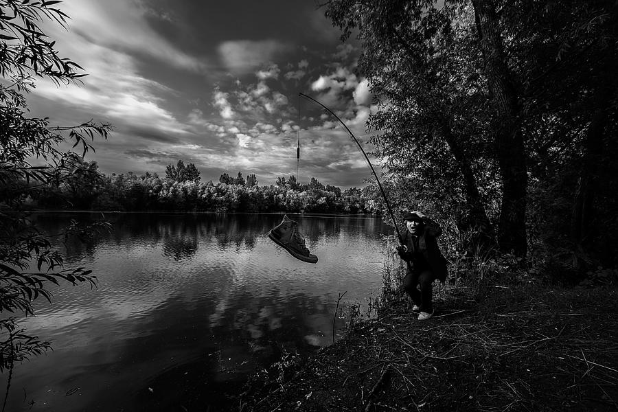 Black And White Photograph - Catch Of The Day by Mario Grobenski - Psychodaddy