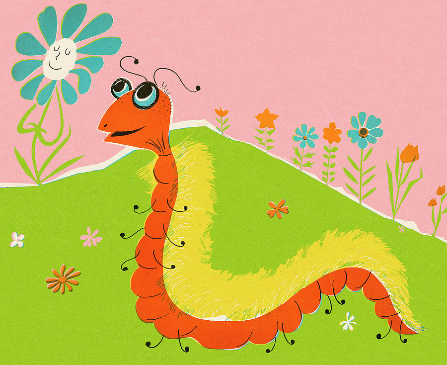 Nature Drawing - Caterpillar and Flowers by CSA Images