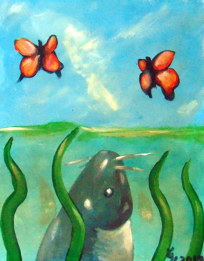 Catfish butterflies Painting by Loretta Nash
