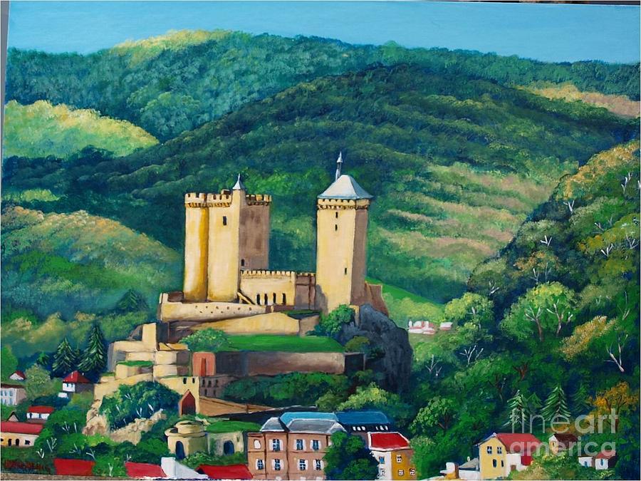 Cathar Foix Castle, France Painting by Jean Pierre Bergoeing