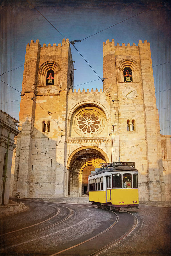 Cathedral and Yellow Tram Lisbon Portugal  Photograph by Carol Japp