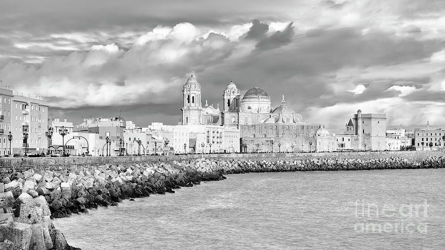 Cathedral from Southern Field Cadiz Spain Black and White Photograph by Pablo Avanzini
