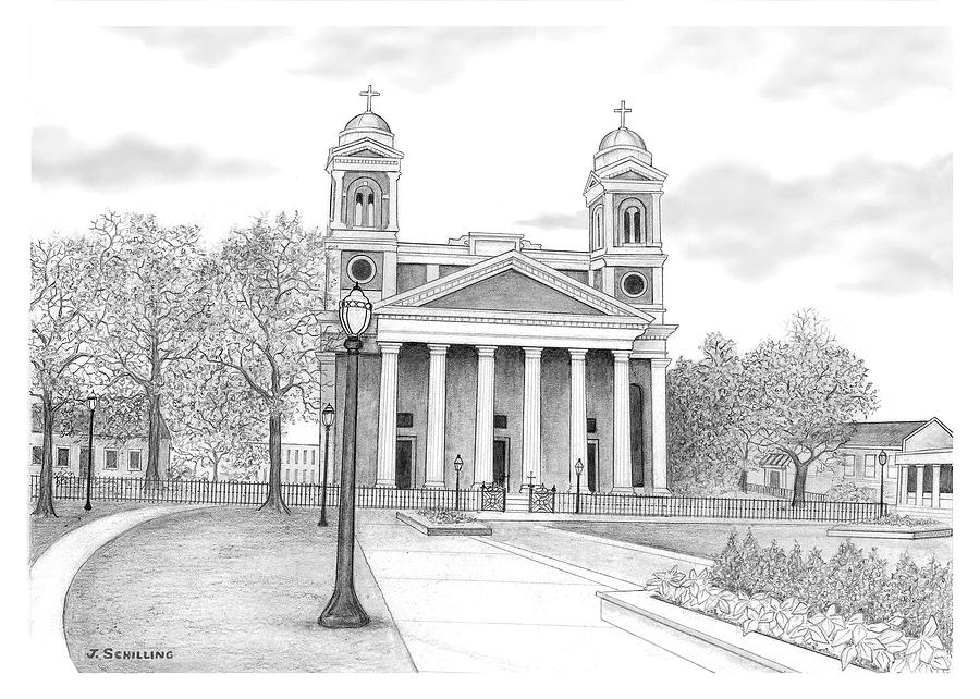 Architecture Drawing - Cathedral of the Immaculate Conception by Joseph Schilling