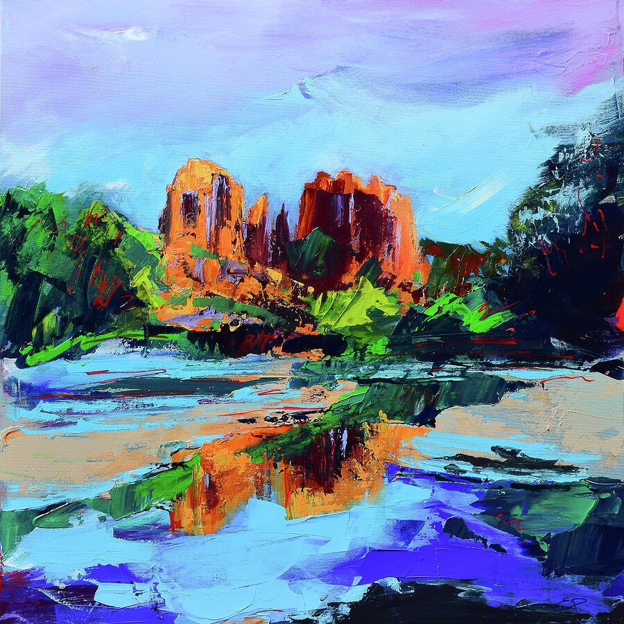 Nature Painting - Cathedral Rock - Sedona - Square version by Elise Palmigiani Nature Painting - Cathedral Rock - Sedona - Square version by Elise Palmigiani