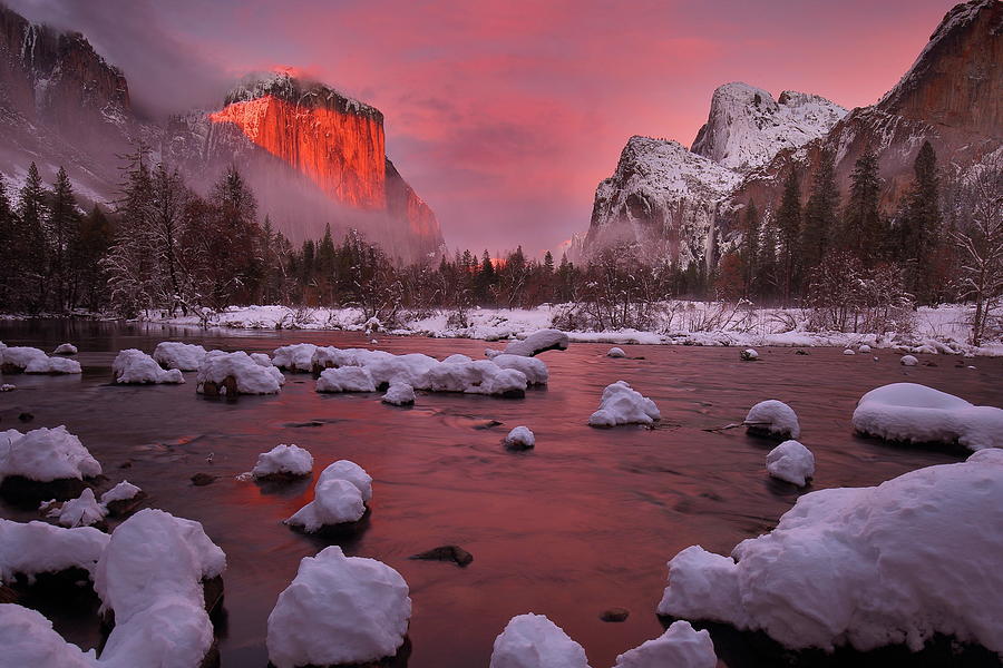Cathedral valley sunset during winter at Yosemite National Park in California Photograph by Jetson Nguyen