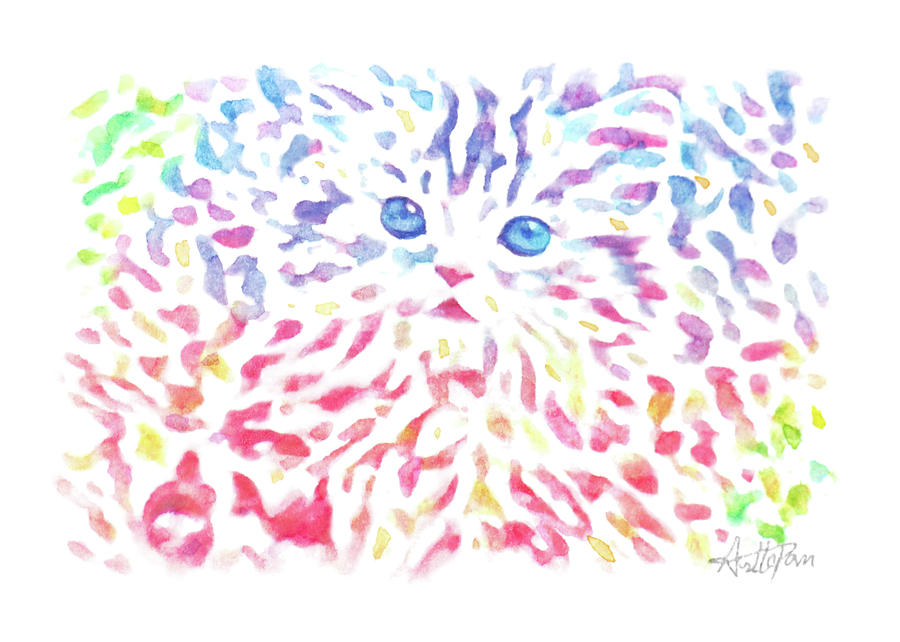 Cat,kitten,kitty,catling,kitling-Watercolor,Colourful,Dazzling,ImpressionismHandmade,Hand-painted,Gr Drawing by Artto Pan
