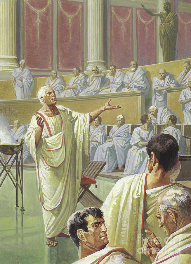 Vintage Painting - Cato Warning His Senate Colleagues About Carthage by Severino Baraldi