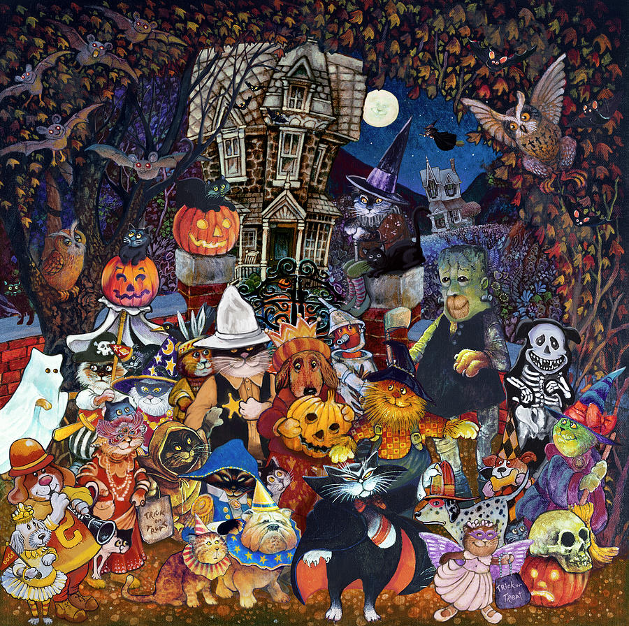 Holiday Painting - Cats And Dogs Halloween by Bill Bell