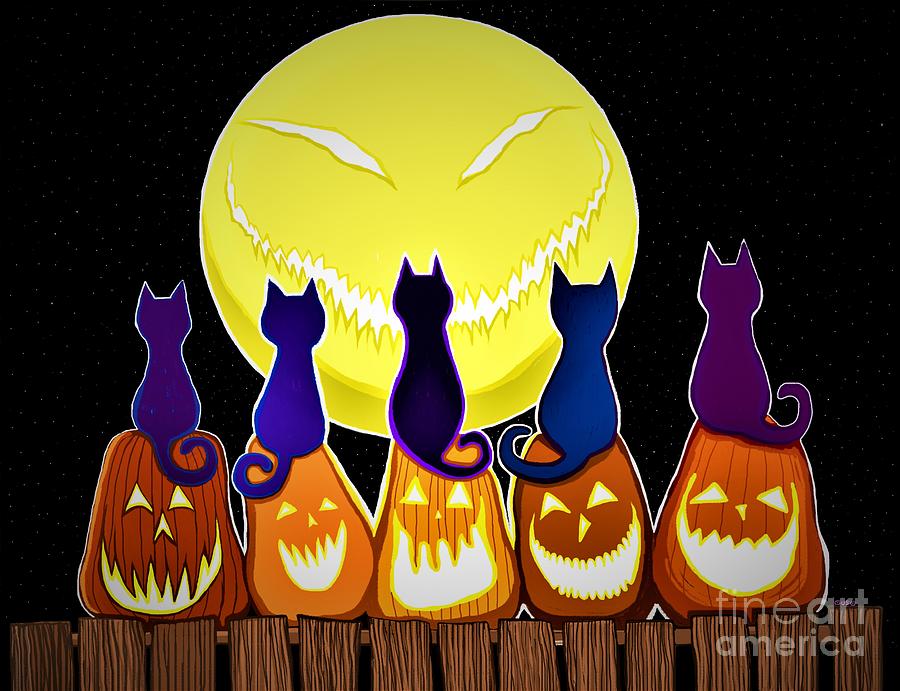 Cats and Jack O Lanterns Digital Art by Nick Gustafson