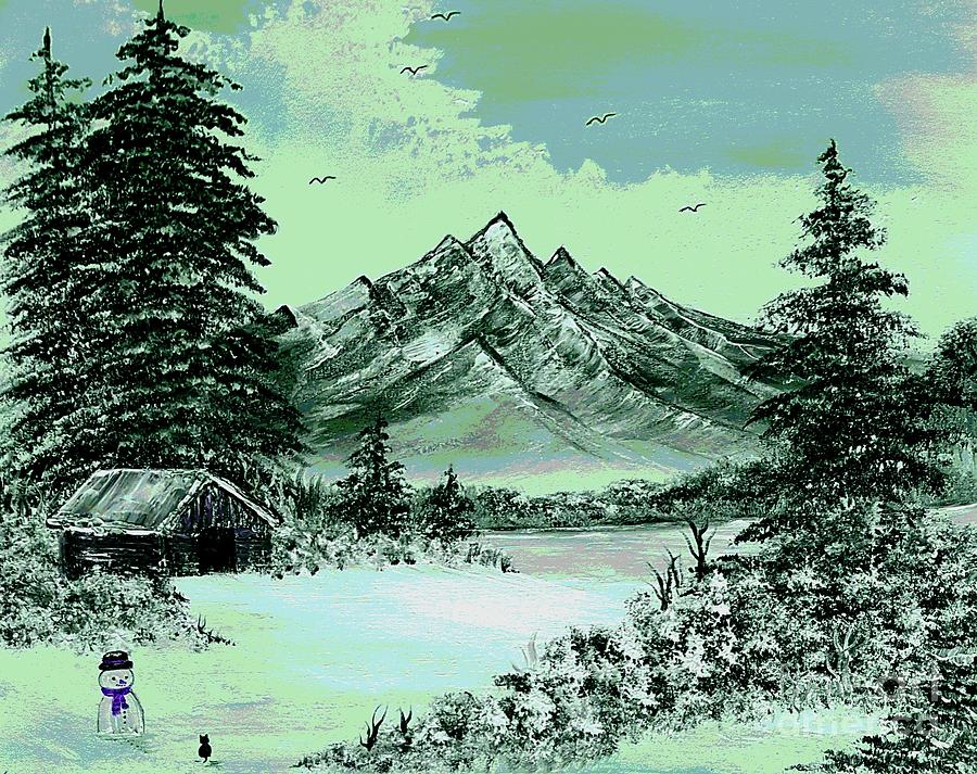 Arty Painting - Cats First Winter Fun Arty Style Green by Angela Whitehouse Arty Painting - Cats First Winter Fun Arty Style Green by Angela Whitehouse