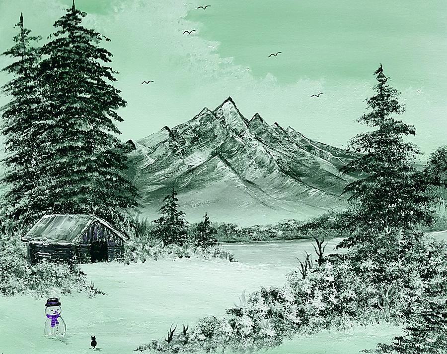 Green Painting - Cats First Winter Fun Green by Angela Whitehouse Green Painting - Cats First Winter Fun Green by Angela Whitehouse