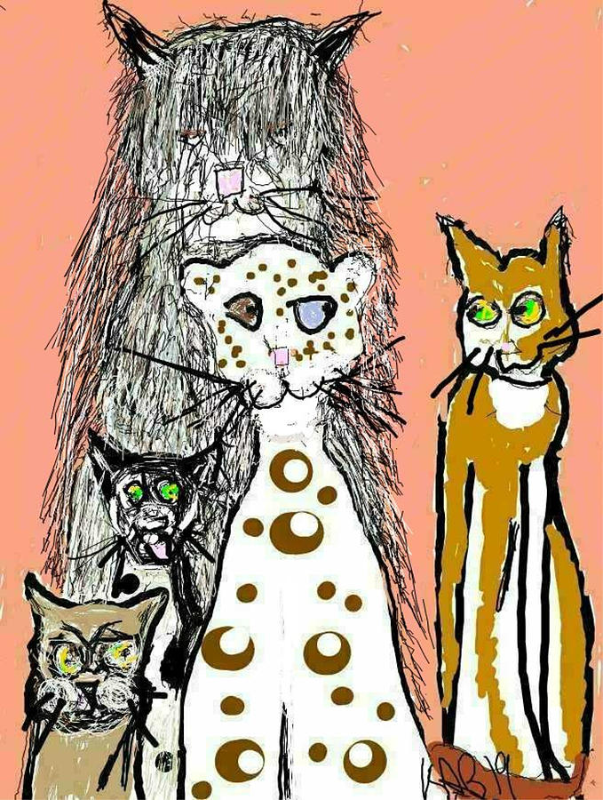Cats Drawing by Kathy Barney