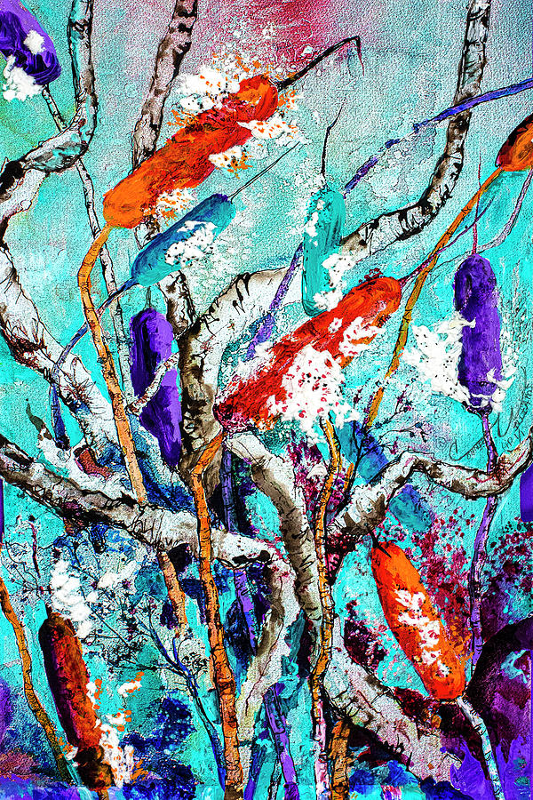Cattail Splash Painting by Connie Williams
