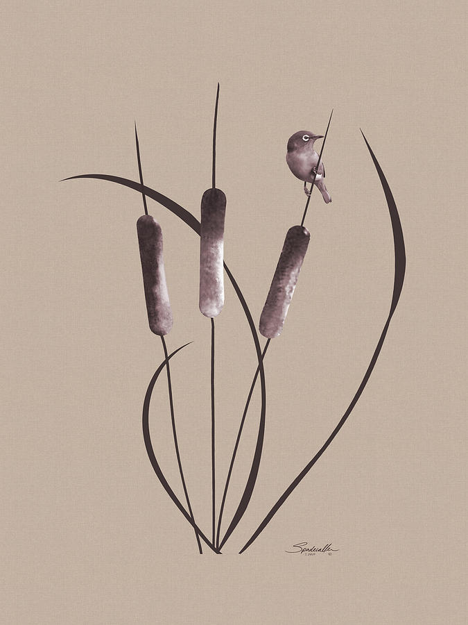 Bulrushes Digital Art - Cattails and Bird by M Spadecaller