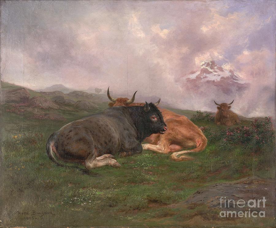 Mountain Painting - Cattle At Rest On A Hillside In The Alps, 1885 by Rosa Bonheur