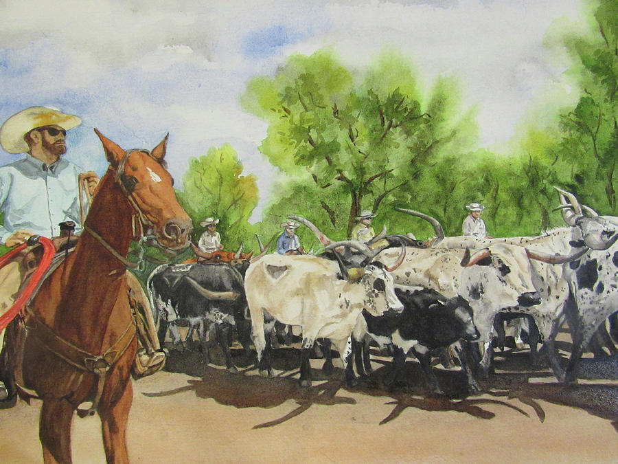 Cattle Drive Painting by Martha Lancaster
