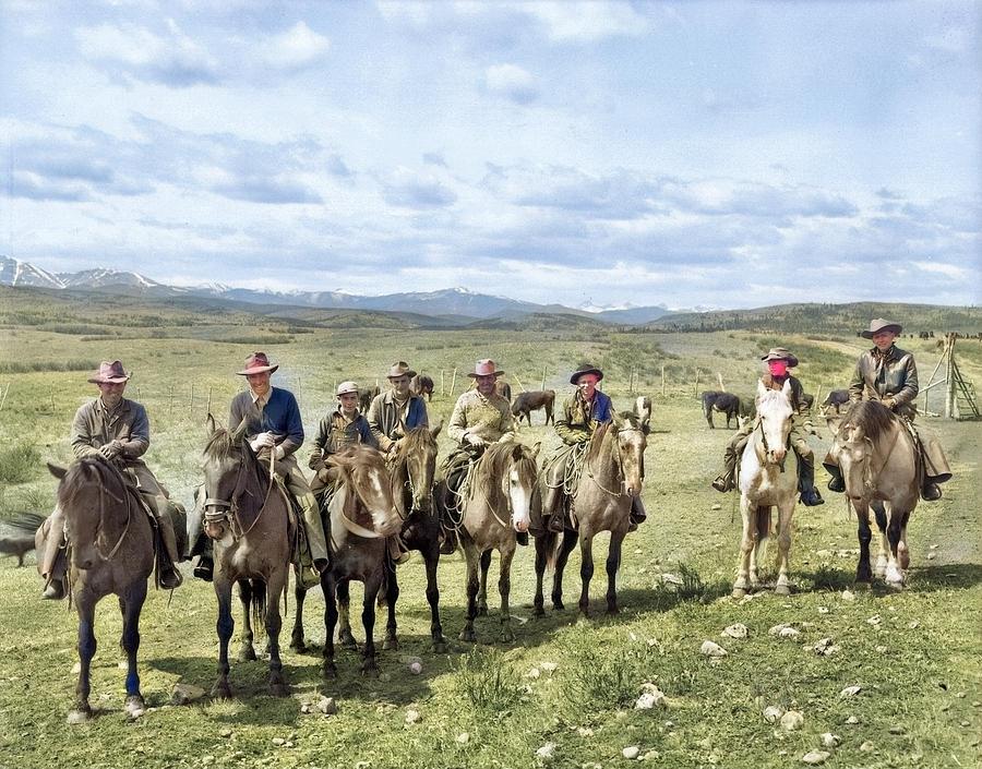 Cattle Drive On The Clarence Copithorne Ranch, Jumping Pound Creek Colorized By Ahmet Asar Painting