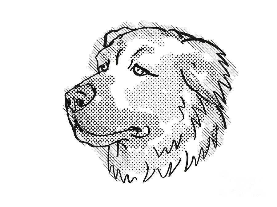 Caucasian Shepherd Dog Dog Breed Cartoon Retro Drawing Digital Art
