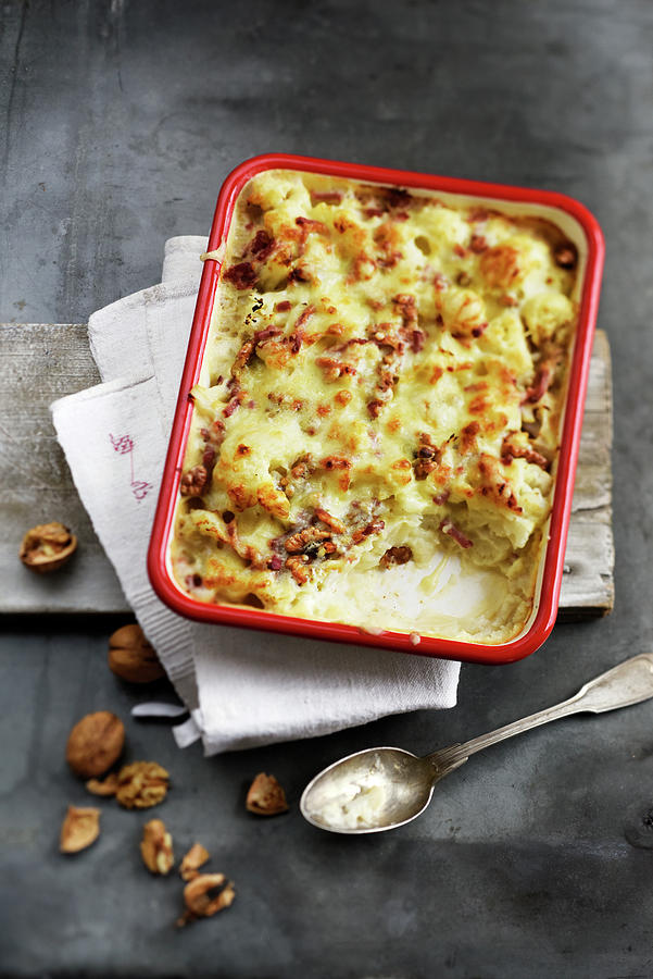 Cauliflower Gratin With Walnuts And Bacon Photograph by Ploton