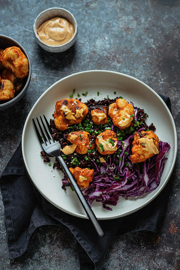 Cauliflower Nuggets With Red Cabbage Photograph by Monika Rosa