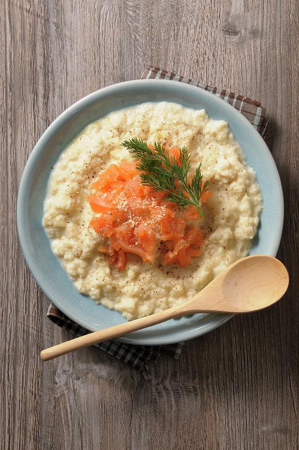 Cauliflower Puree With Coconut And Smoked Salmon Photograph by Jean-christophe Riou