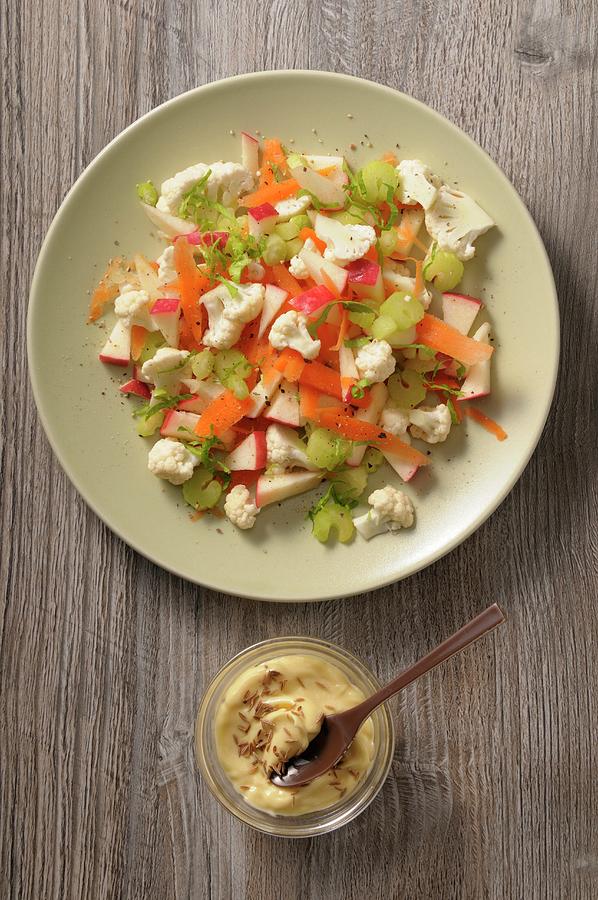 Cauliflower Salad With Apple, Celery And Carrots Photograph by Jean-christophe Riou