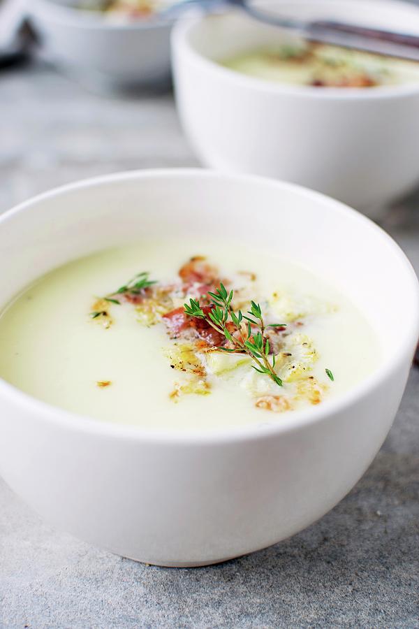 Cauliflower Soup With Bacon And Thyme Photograph by Justina Ramanauskiene
