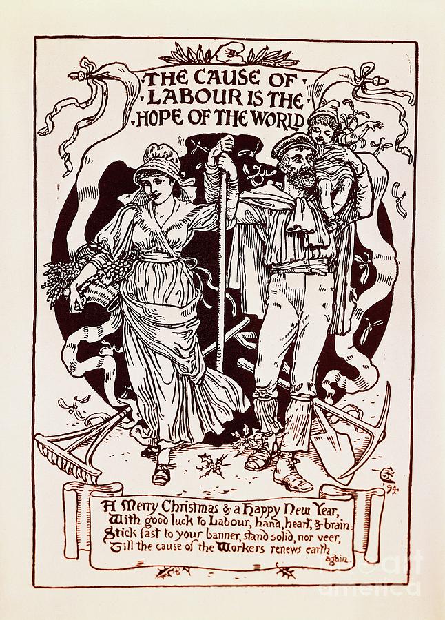 Cause Of Labor Is Hope Of World, 1894, Christmas Card By Walter Crane Drawing by Walter Crane