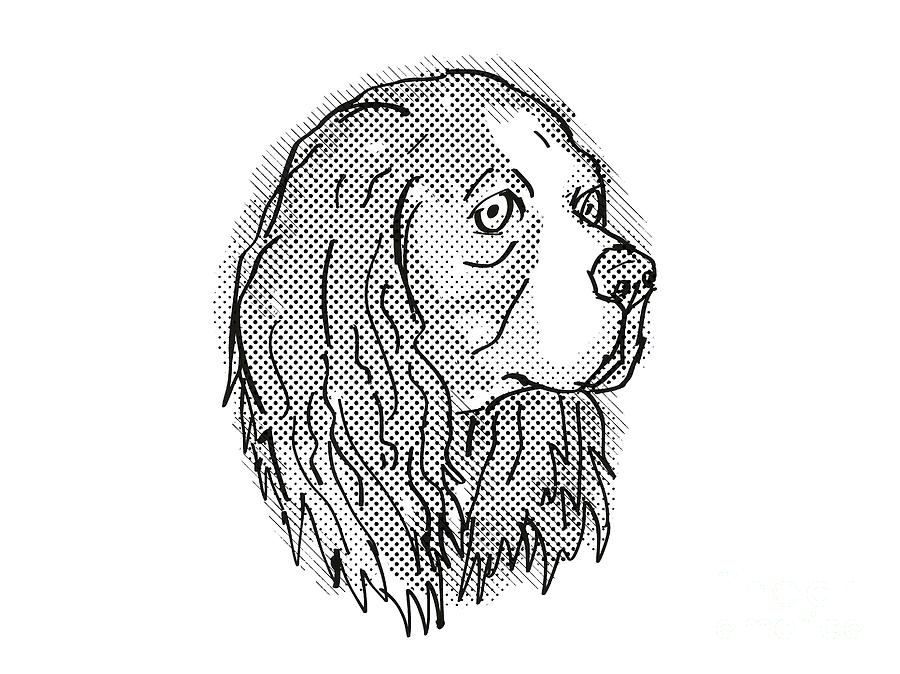 Cavalier King Charles Spaniel Dog Breed Cartoon Retro Drawing Digital Art