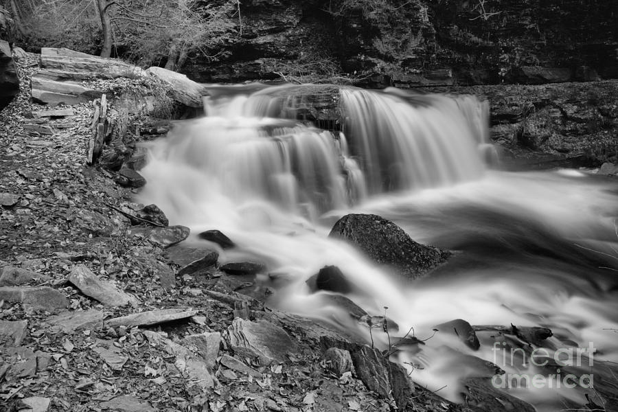 Cayuga Falls Autumn View Black And White Photograph by Adam Jewell